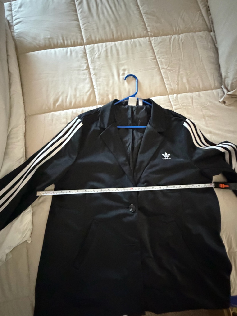 adidas Black Blazer Jacket with White Three-Stripes - Picture 6 of 8